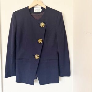Vintage VIVIDA navy blue wool blazer with gold buttons sz. M